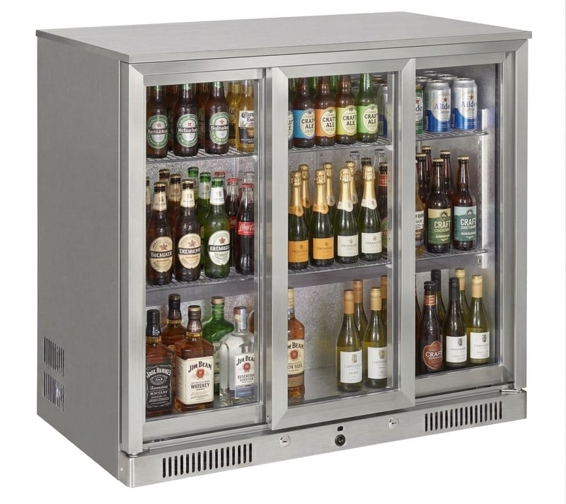 Şenox SBCS-350 Bar Tipi Şişe Soğutucu Dolap, 3 Sürgü Kapılı, 338 Litre, Krom