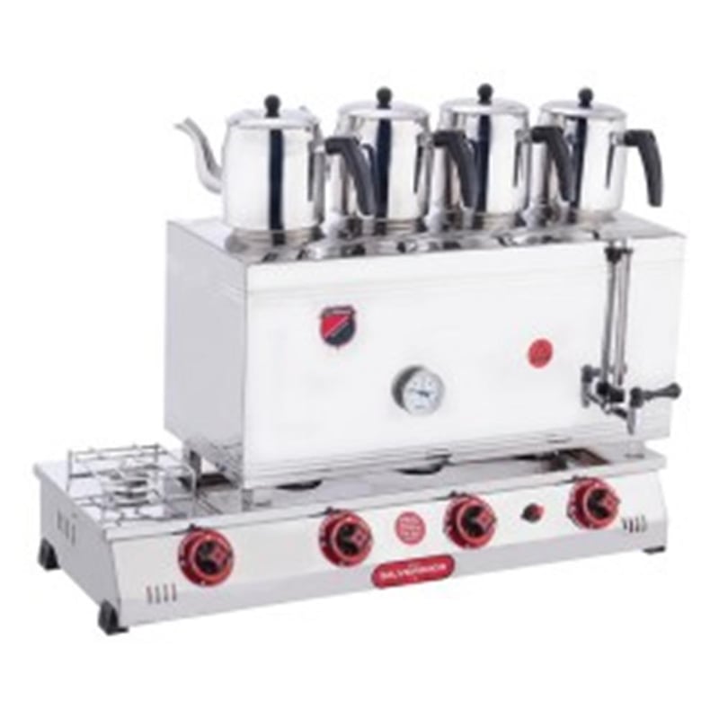 Silverinox, Doğalgazlı / Tüplü CE Belgeli, 85' Lik Kaynaklı Çift Taban, Pleytli Çay Kazanı, 4 Demlikli