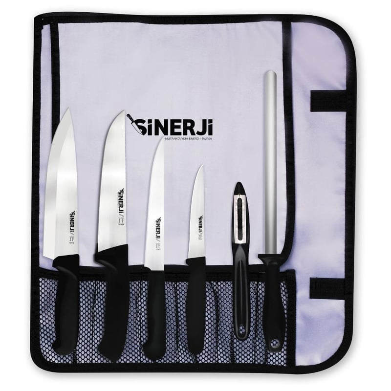 Sinerji Silver Gastronomi Rulo Çantalı Bıçak Seti 6+1