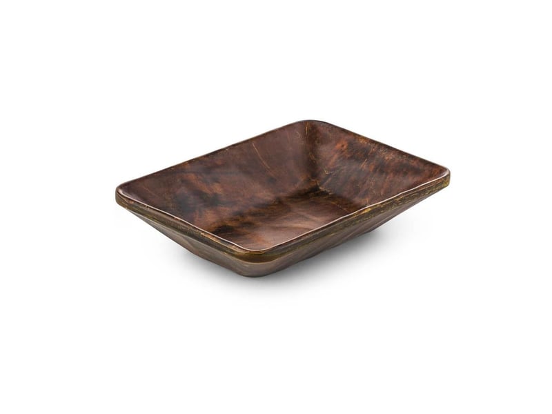 Tria Hibrit Ahşap Rölyefli Köşeli Kayık Tabak 14*10 cm
