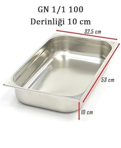 Üret Çelik 1/1 - 100 mm Gastronom Küvet (53 x 32.5 x 10 cm) 14 lt 