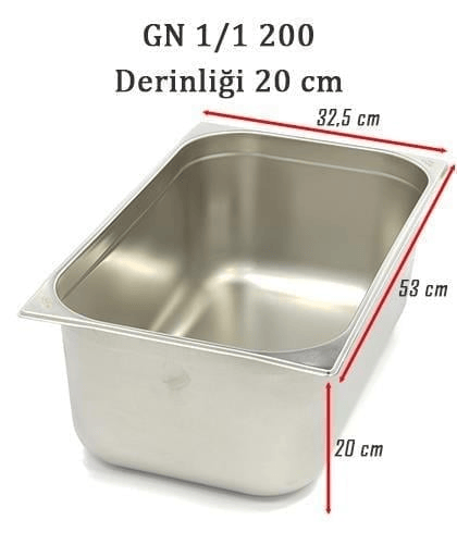 Üret Çelik 1/1 - 200 mm Gastronom Küvet (53 x 32.5 x 20 cm) 28 lt 