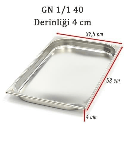 Üret Çelik 1/1 - 40 mm Gastronom Küvet (53 x 32.5 x 4 cm) 5 lt 