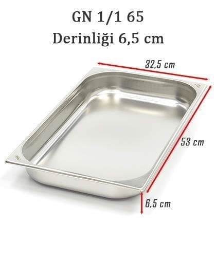Üret Çelik 1/1 - 65 mm Gastronom Küvet (53 x 32.5 x 6.5 cm) 9 lt 