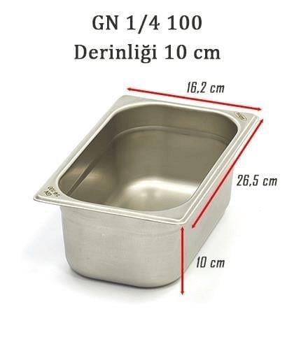 Üret Çelik 1/4 - 100 mm Gastronom Küvet (26.5 x 16.2 x 10 cm) 2,8 lt 