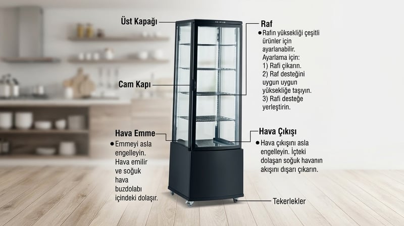 Ventus Dik Tip Bombe Cam Pasta Teşhir Dolabı CL-288-1