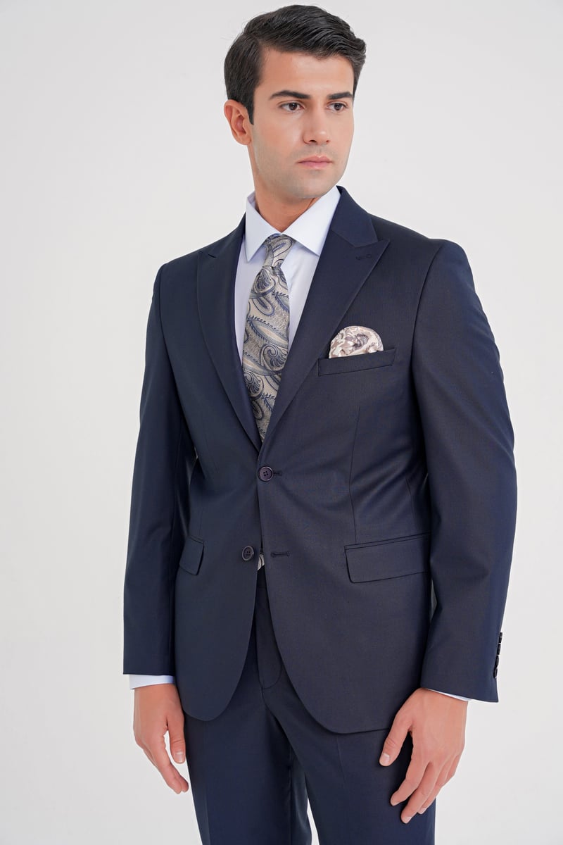 Lacivert Yünlü Slim Fit Takım Elbise TK 928