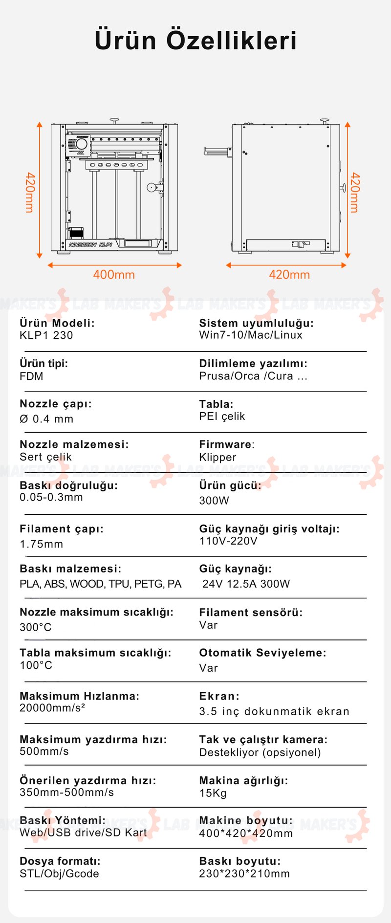 Kingroon KLP1 230 CoreXY Yazıcı - 100% tam montajlı