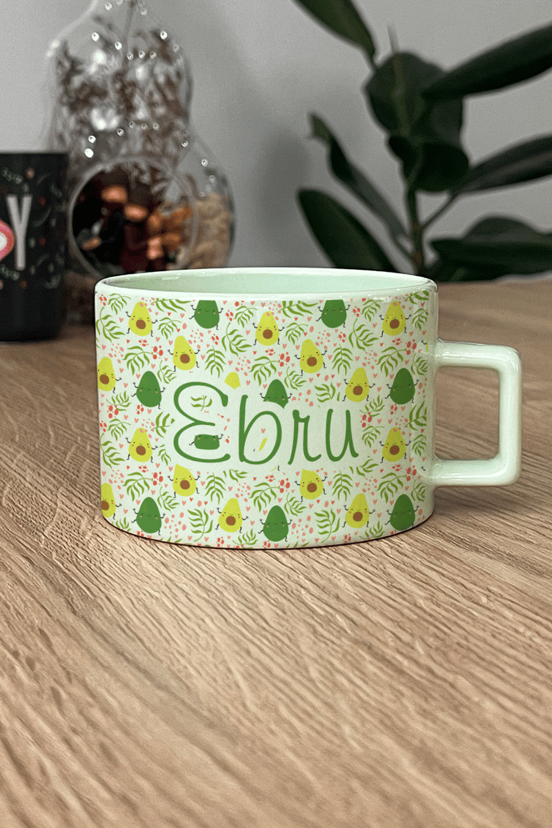 Avokado Desenli Kişiye Özel Lüks Pastel Fincan