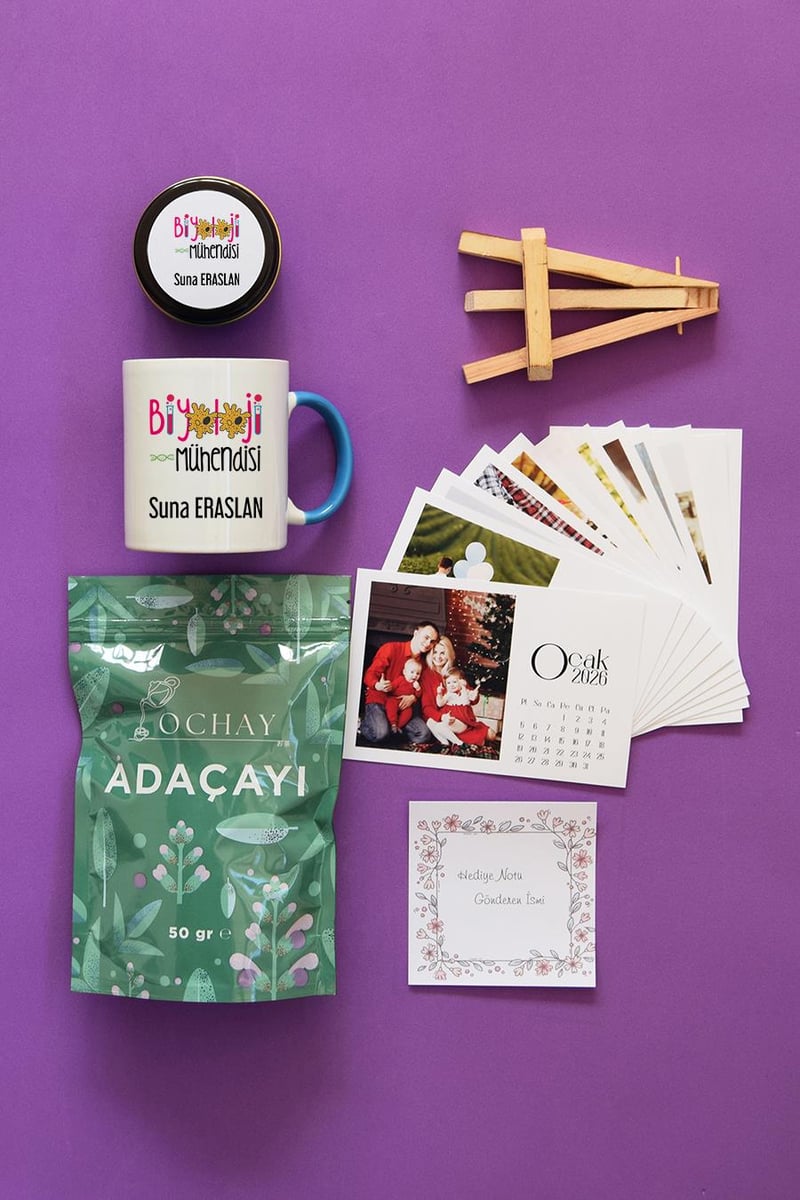 Biyoloji Mühendisi Hediye Kutusu - Kişiye Özel Kupa Standart, Bitki Çayı, Takvim, Mum