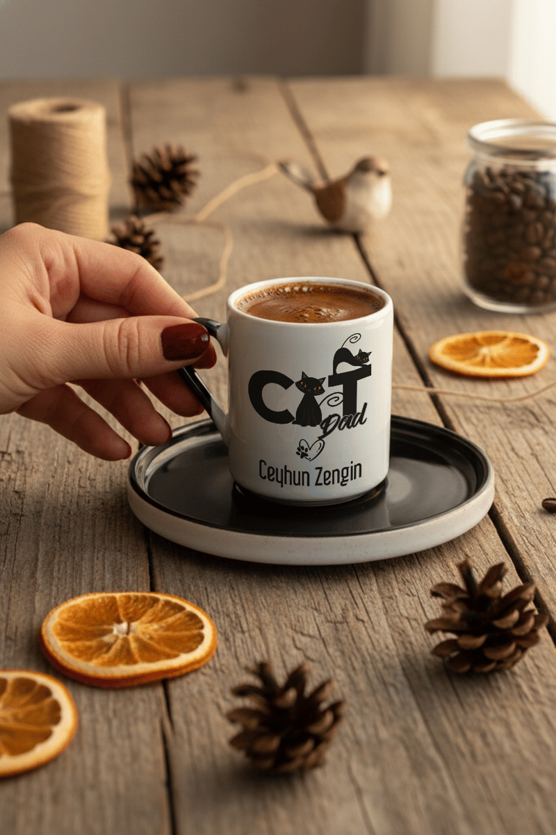 Cat Dad Kişiye Özel Türk Kahvesi Fincanı