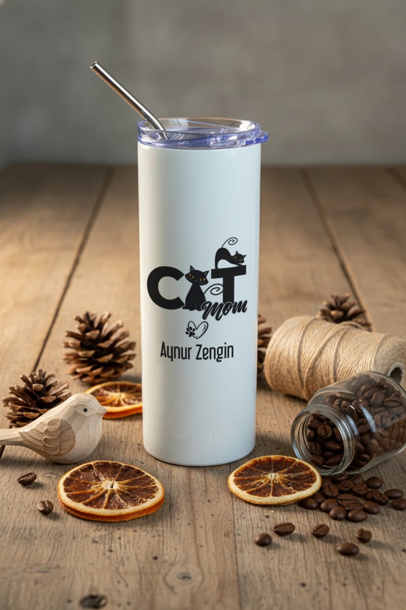 Cat Mom Kişiye Özel Pipetli Çelik Termos