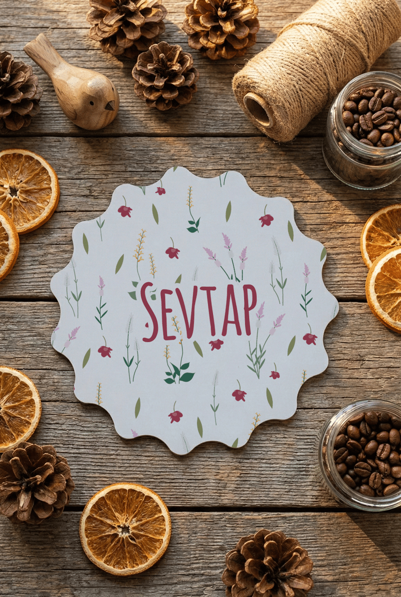 Çiçek Desenli Kişiye Özel Bardak Altlığı