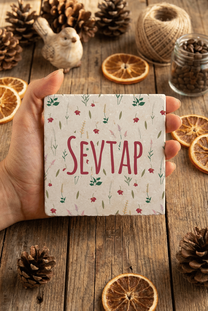 Çiçek Desenli Kişiye Özel Bardak Altlığı