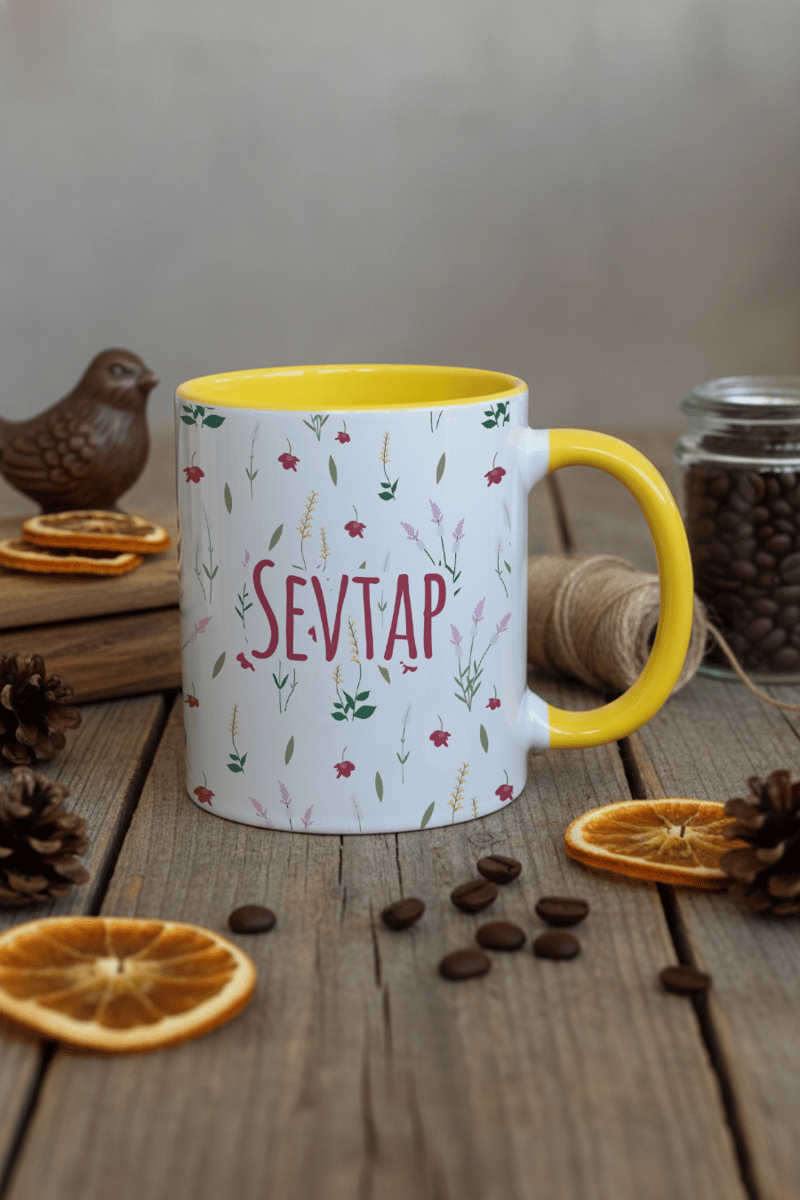 Çiçek Desenli Kişiye Özel Kupa Bardak Standart