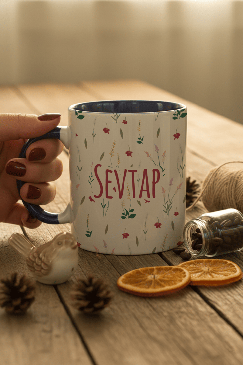 Çiçek Desenli Kişiye Özel Kupa Bardak Standart