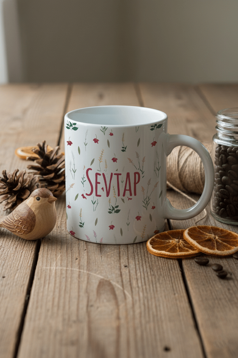 Çiçek Desenli Kişiye Özel Kupa Bardak Standart