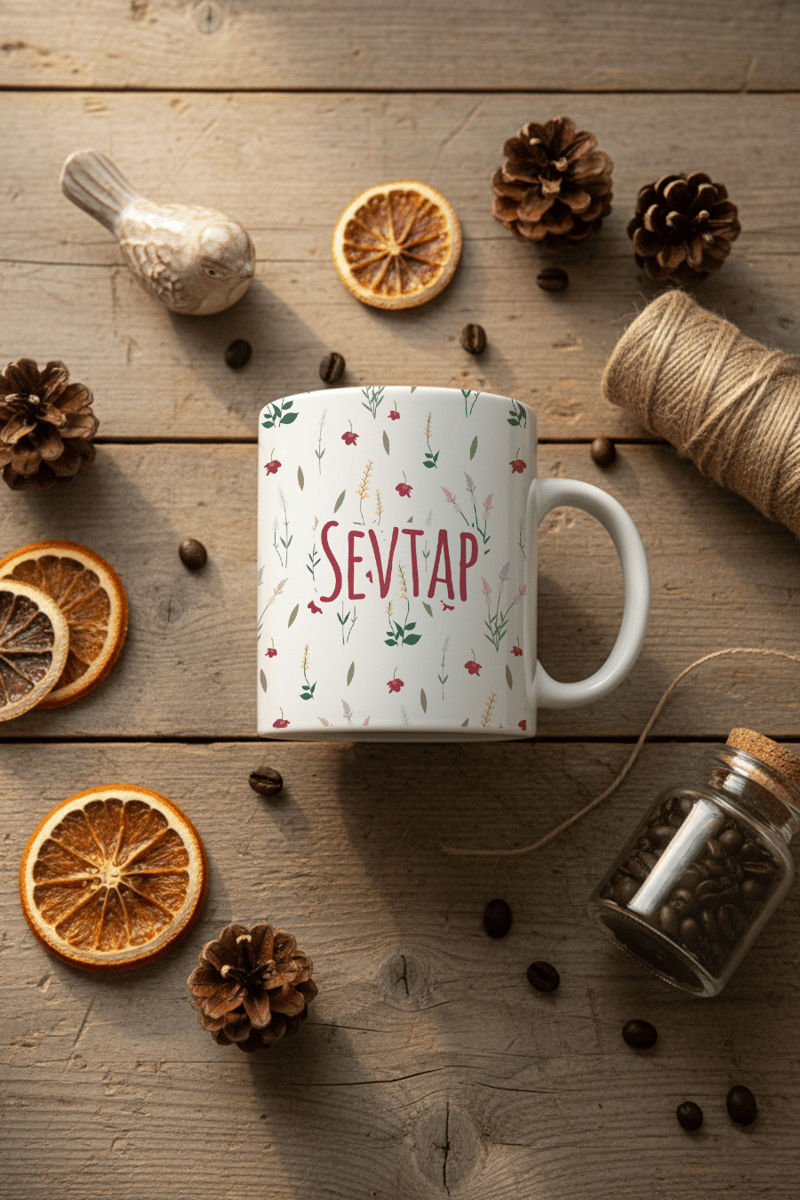 Çiçek Desenli Kişiye Özel Kupa Bardak Standart