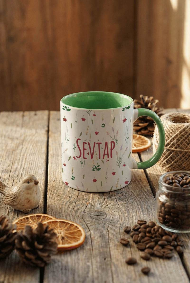 Çiçek Desenli Kişiye Özel Kupa Bardak Standart