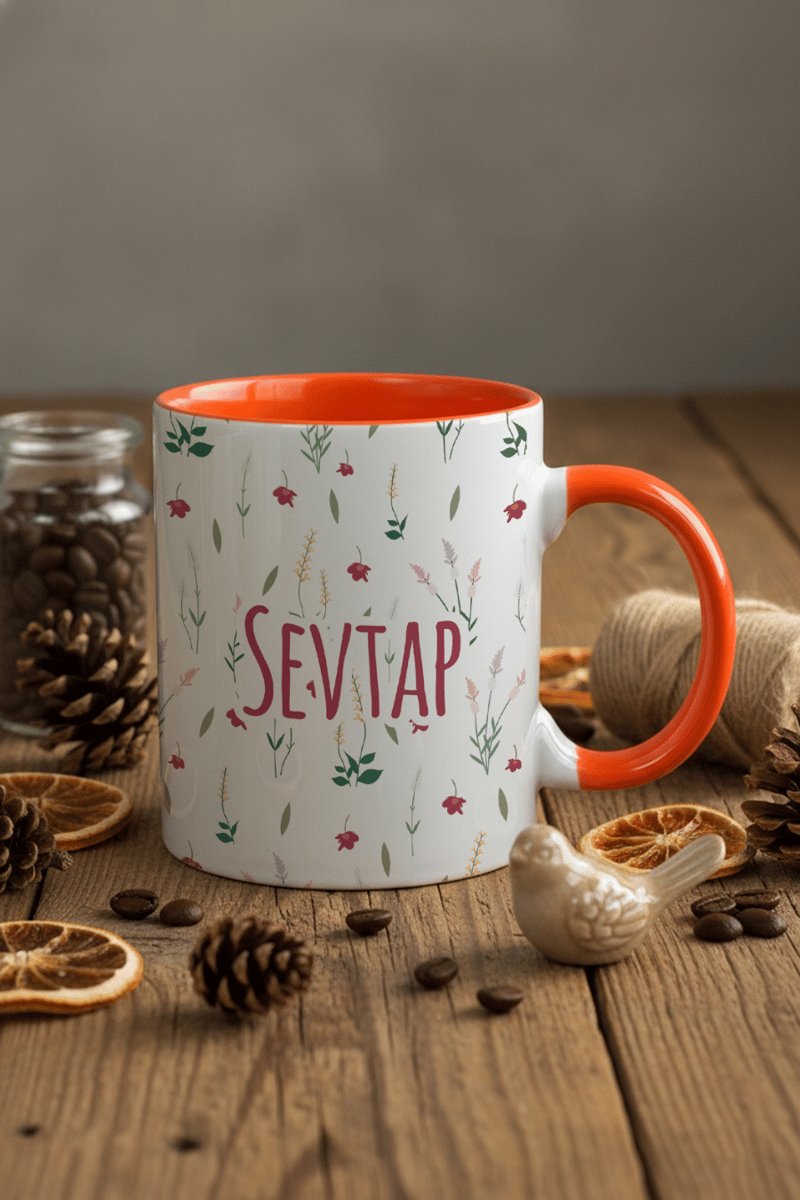 Çiçek Desenli Kişiye Özel Kupa Bardak Standart