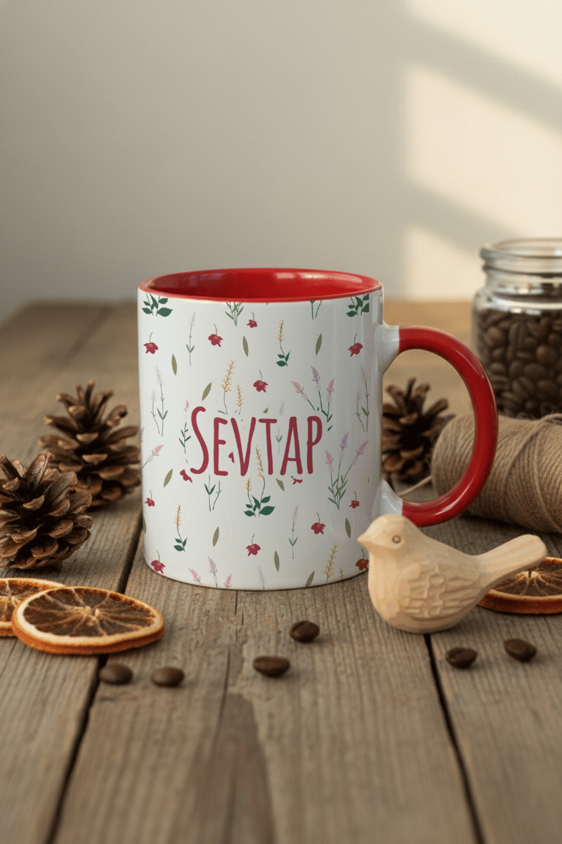 Çiçek Desenli Kişiye Özel Kupa Bardak Standart
