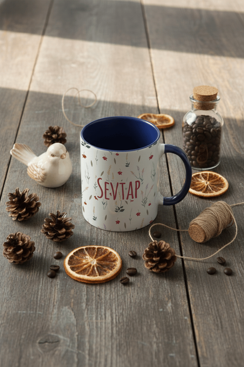 Çiçek Desenli Kişiye Özel Kupa Bardak Standart