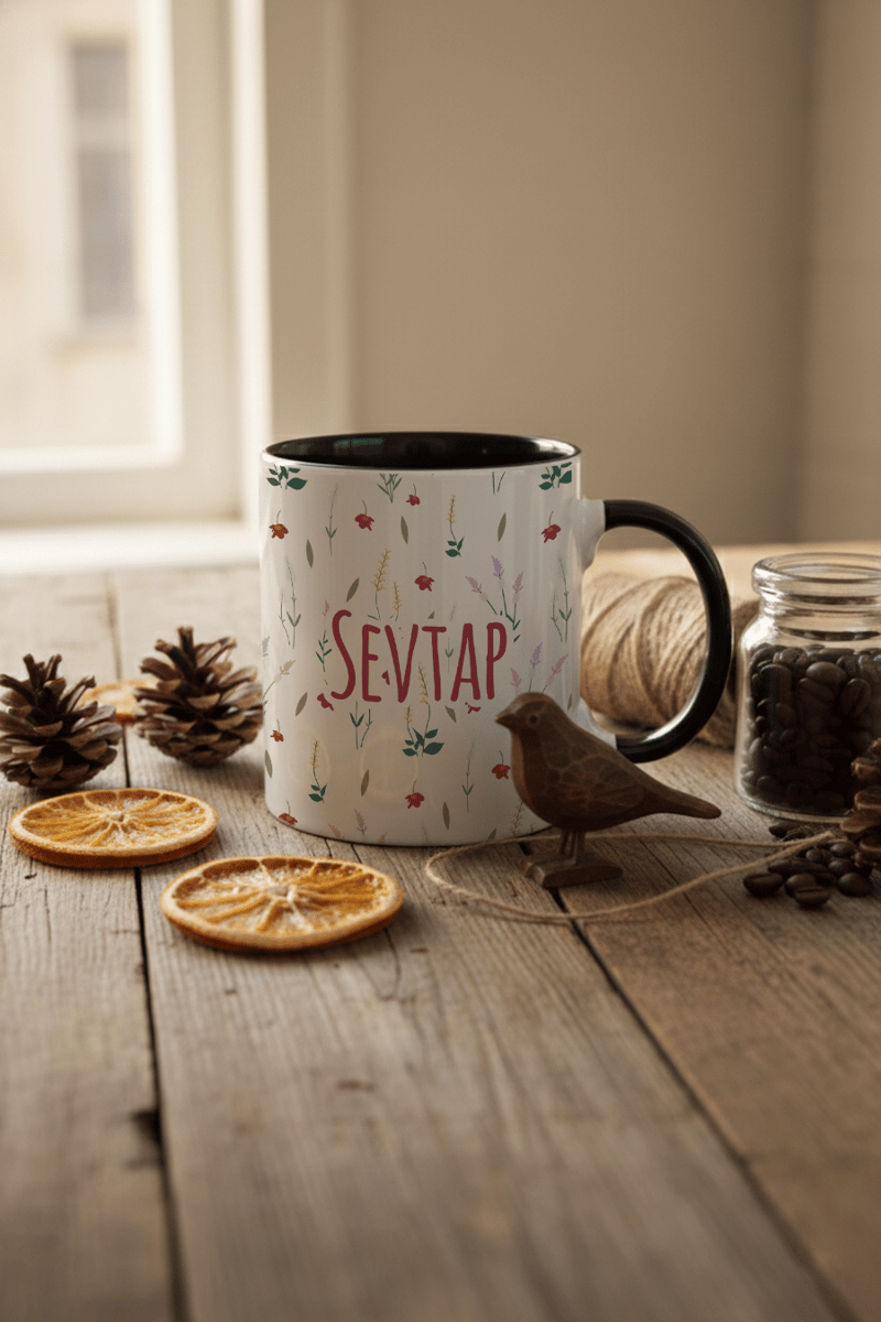 Çiçek Desenli Kişiye Özel Kupa Bardak Standart