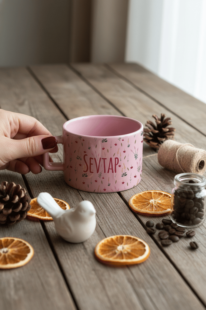 Çiçek Desenli Kişiye Özel Lüks Pastel Fincan