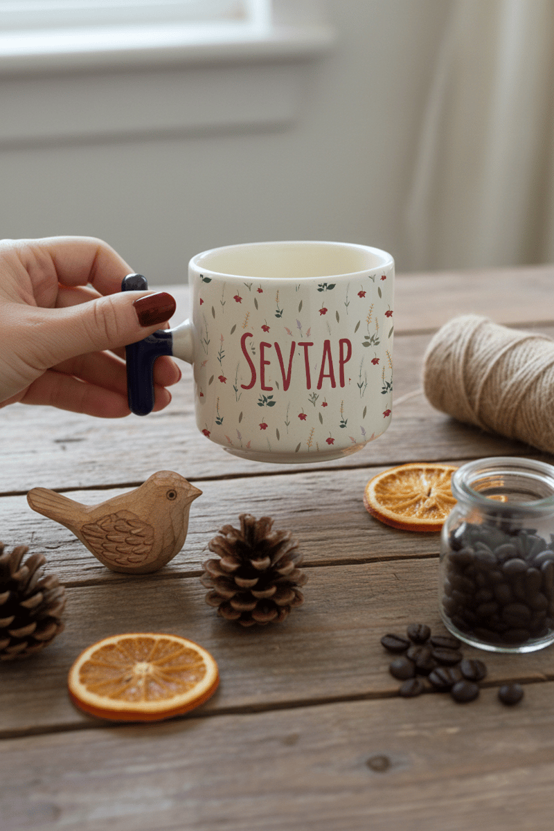 Çiçek Desenli Kişiye Özel T Kupa