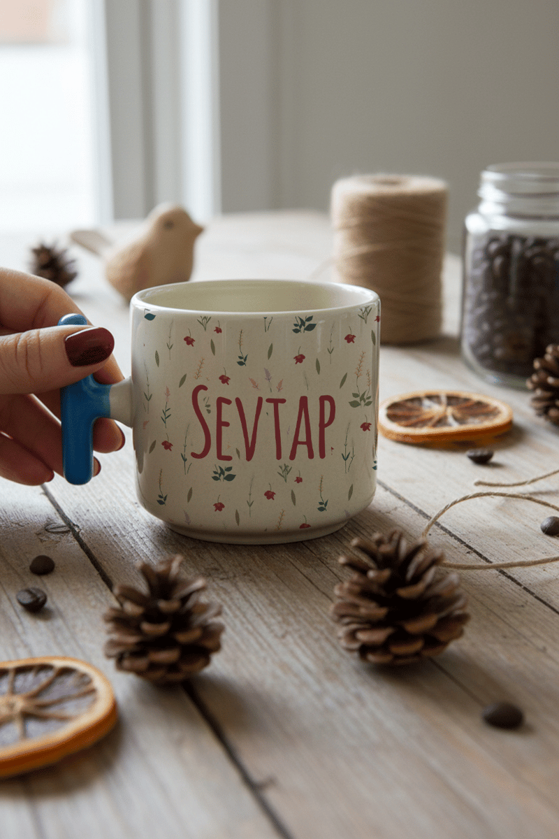 Çiçek Desenli Kişiye Özel T Kupa