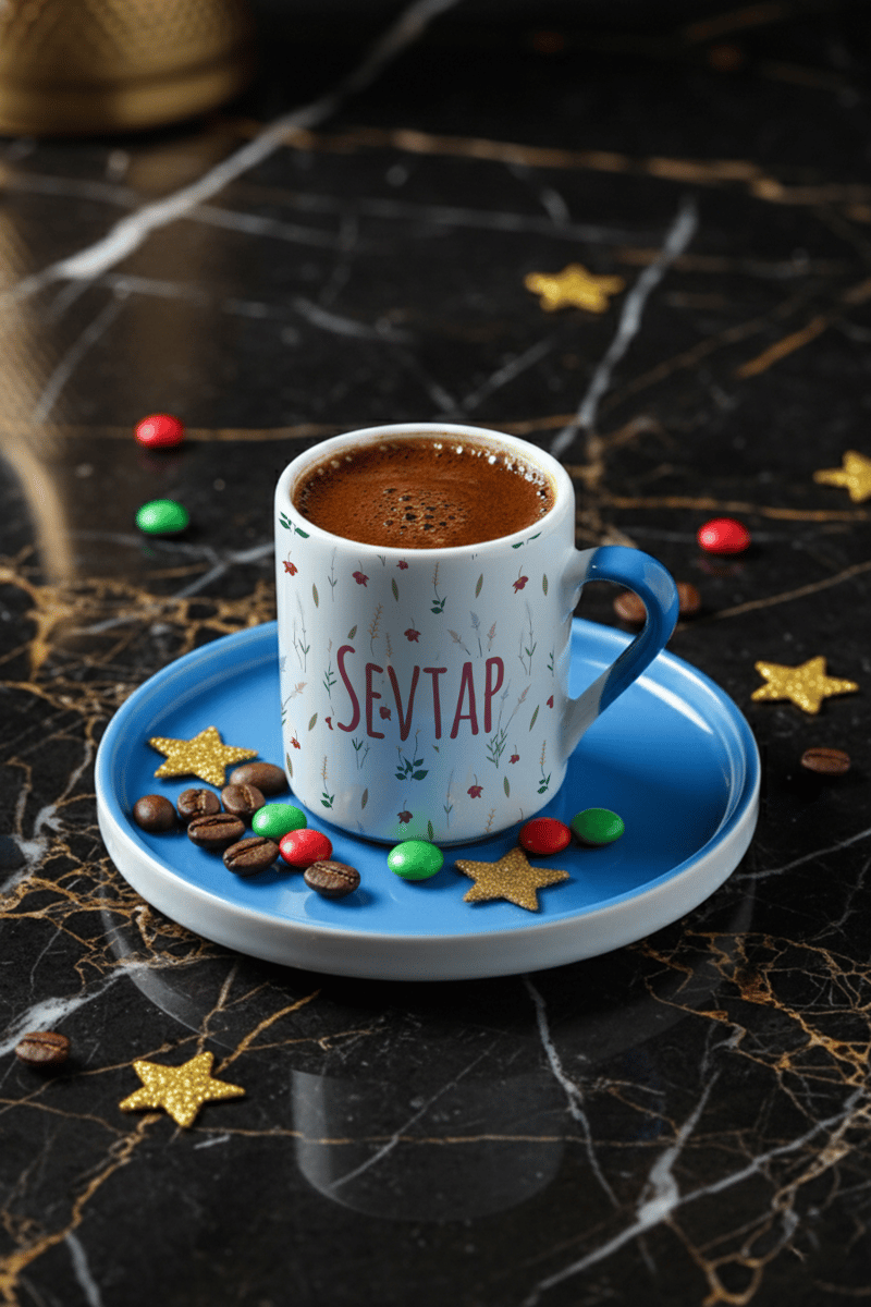 Çiçek Desenli Kişiye Özel Türk Kahvesi Fincanı