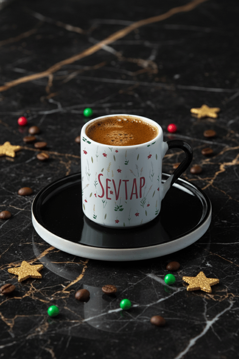 Çiçek Desenli Kişiye Özel Türk Kahvesi Fincanı