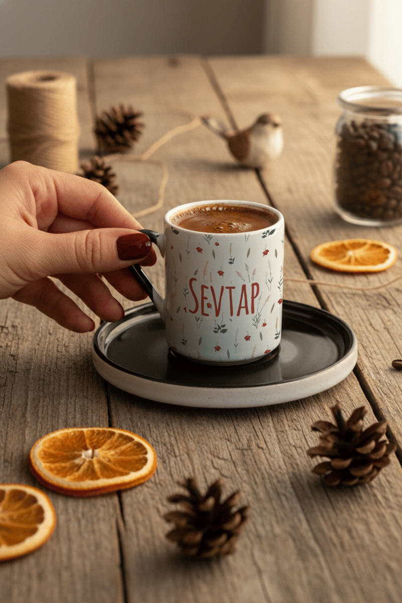 Çiçek Desenli Kişiye Özel Türk Kahvesi Fincanı