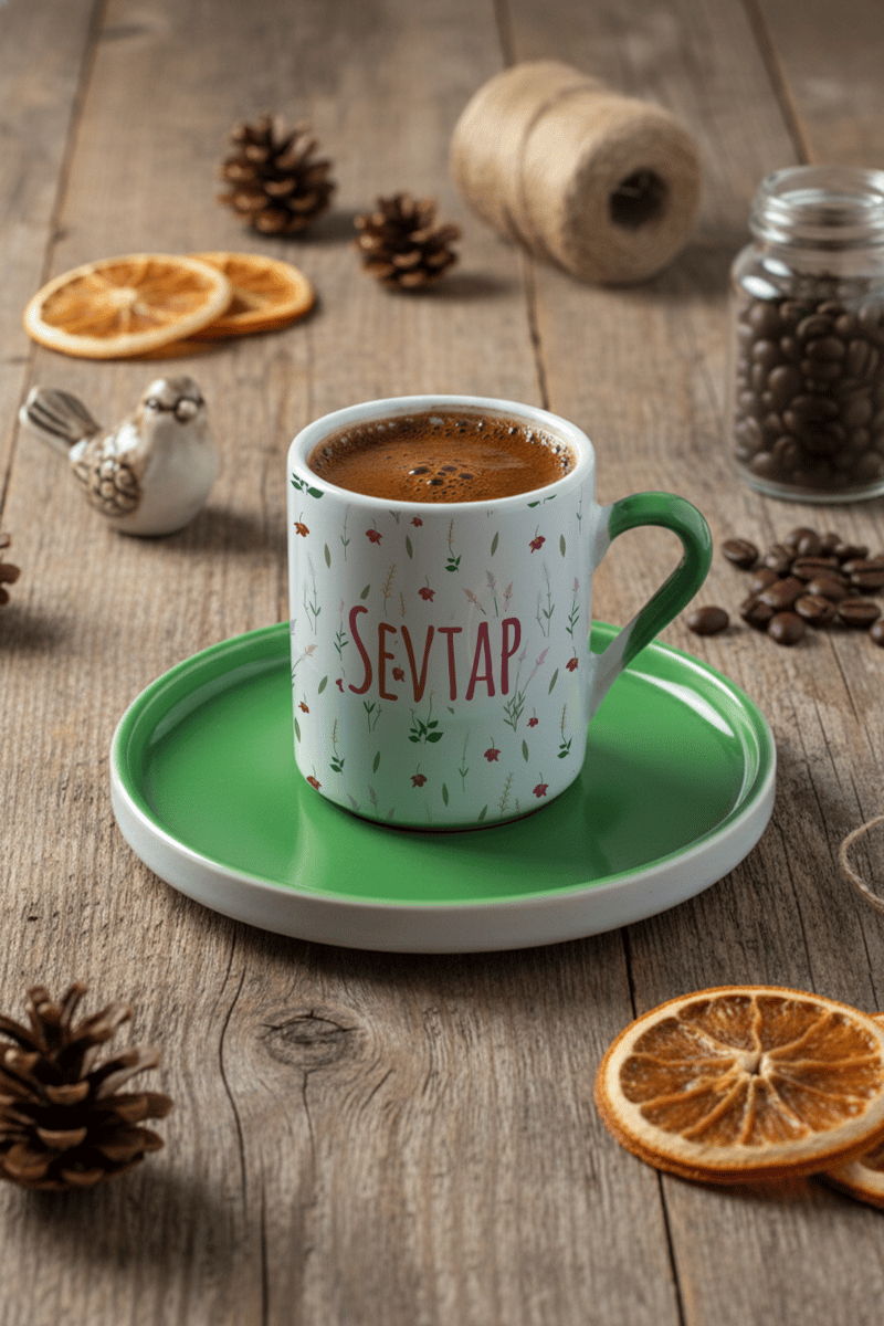 Çiçek Desenli Kişiye Özel Türk Kahvesi Fincanı