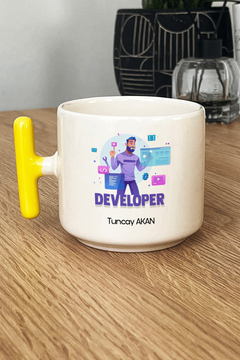 Developer Hediye Kutusu - Kişiye Özel T Kupa, Seramik Kalemlik, Dekoratif Taş İsimlik, Güneş Anahtarlık