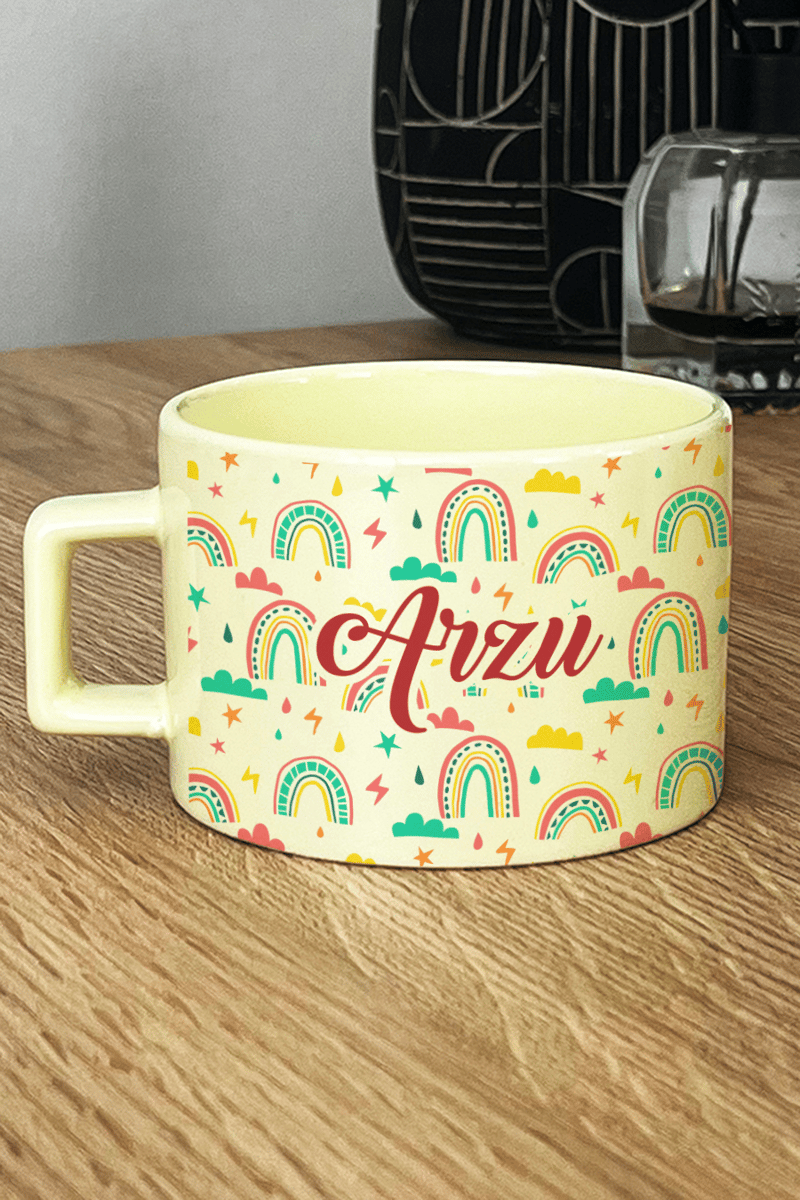 Gökkuşağı Desenli Hediye Kutusu - Kişiye Özel Lüks Pastel Fincan, El Kremi, Ahşap Fotoğraf Çerçevesi