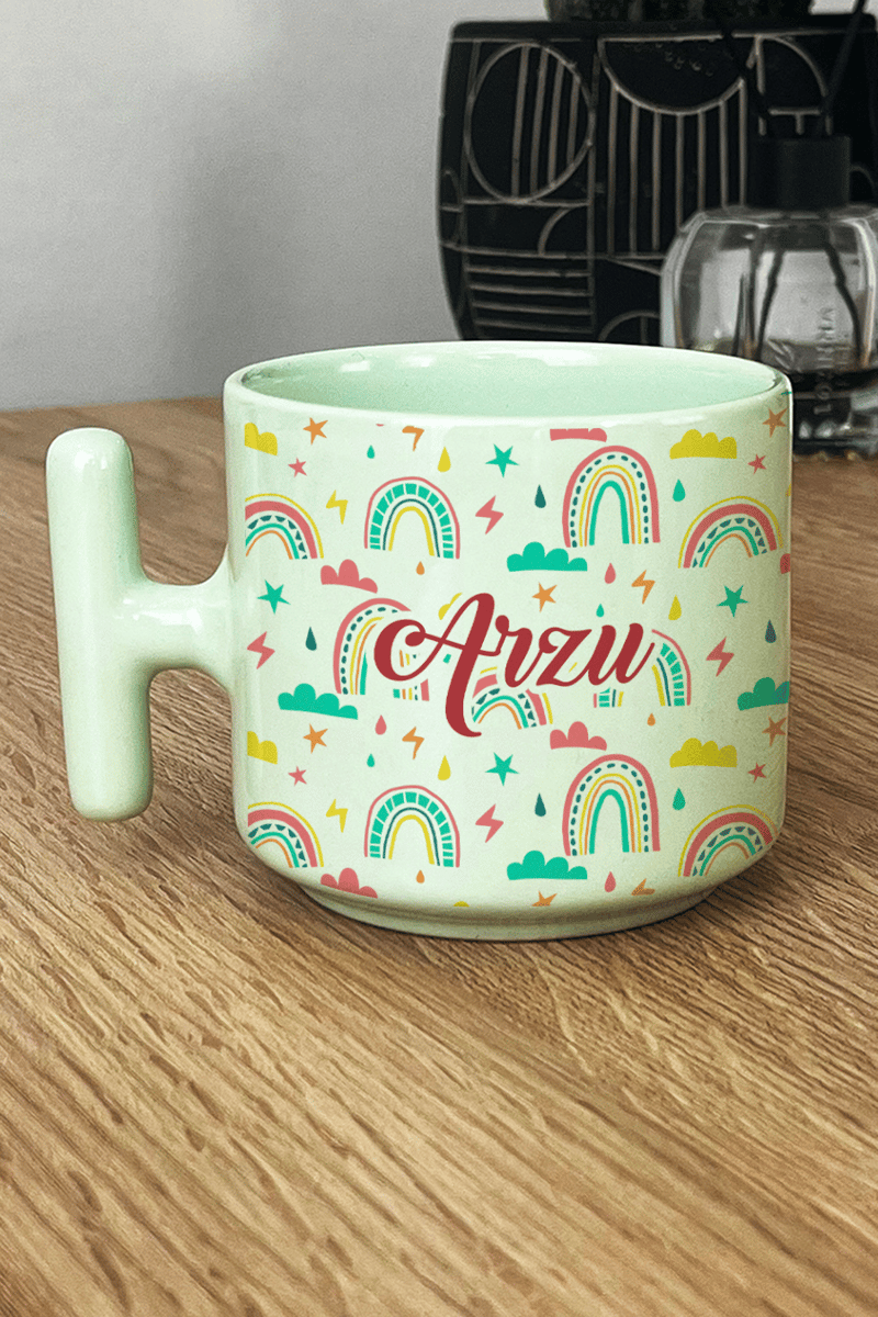 Gökkuşağı Desenli Hediye Kutusu - Kişiye Özel T Pastel Kupa, Peluş Avokado, Fotoğraf 1 Adet