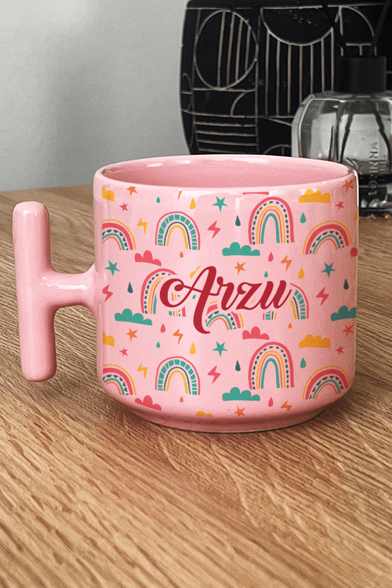 Gökkuşağı Desenli Hediye Kutusu - Kişiye Özel T Pastel Kupa, Peluş Avokado, Fotoğraf 1 Adet
