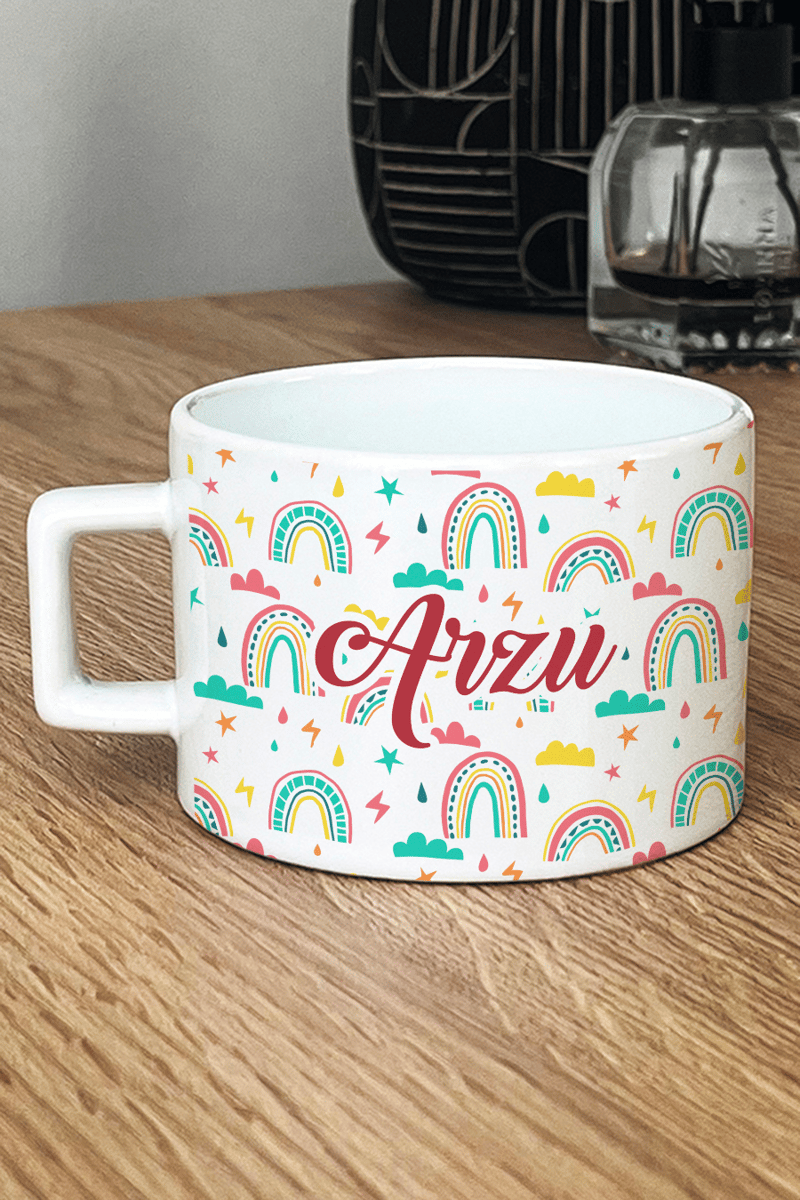 Gökkuşağı Desenli Kişiye Özel Lüks Fincan