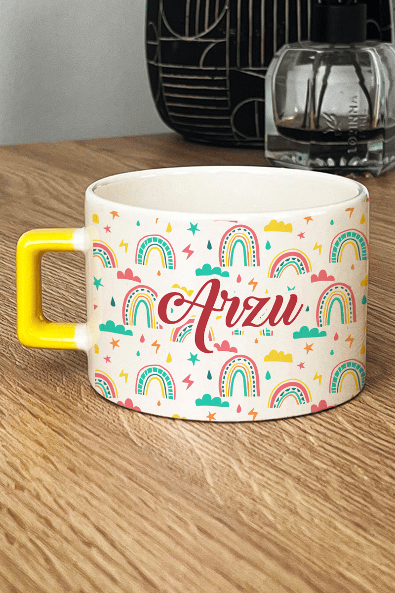 Gökkuşağı Desenli Kişiye Özel Lüks Fincan
