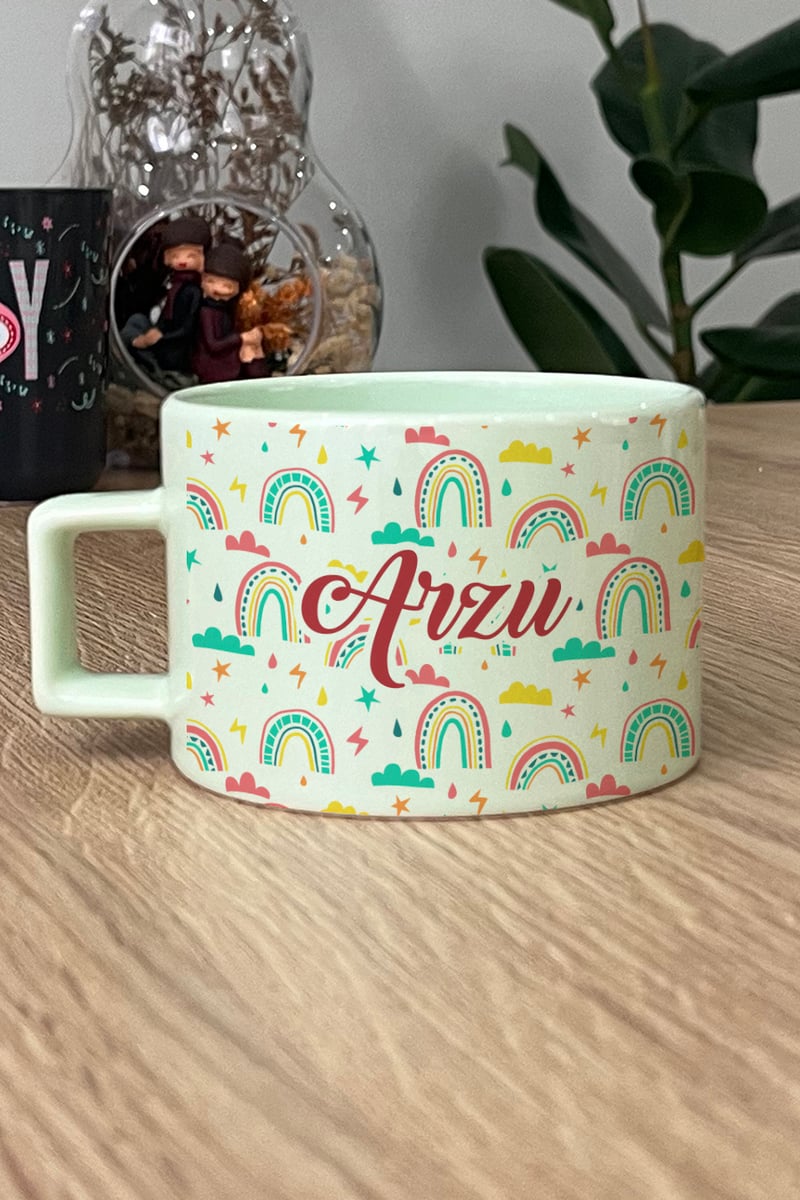 Gökkuşağı Desenli Kişiye Özel Lüks Pastel Fincan