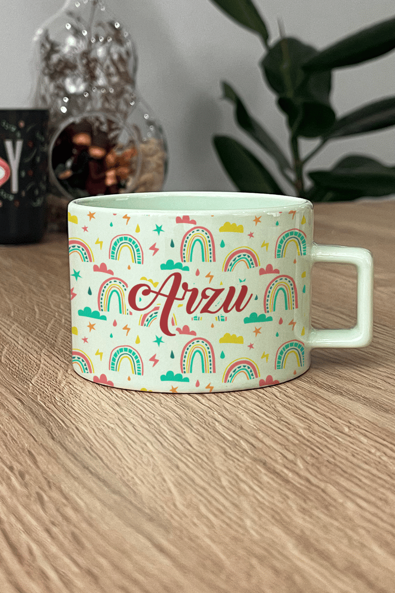 Gökkuşağı Desenli Kişiye Özel Lüks Pastel Fincan
