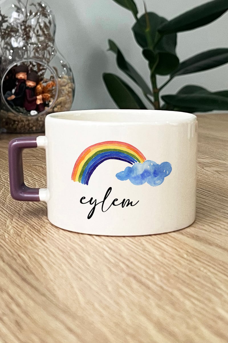 Gökkuşağı Hediye Kutusu - Kişiye Özel Lüks Fincan, Bileklik, Oje