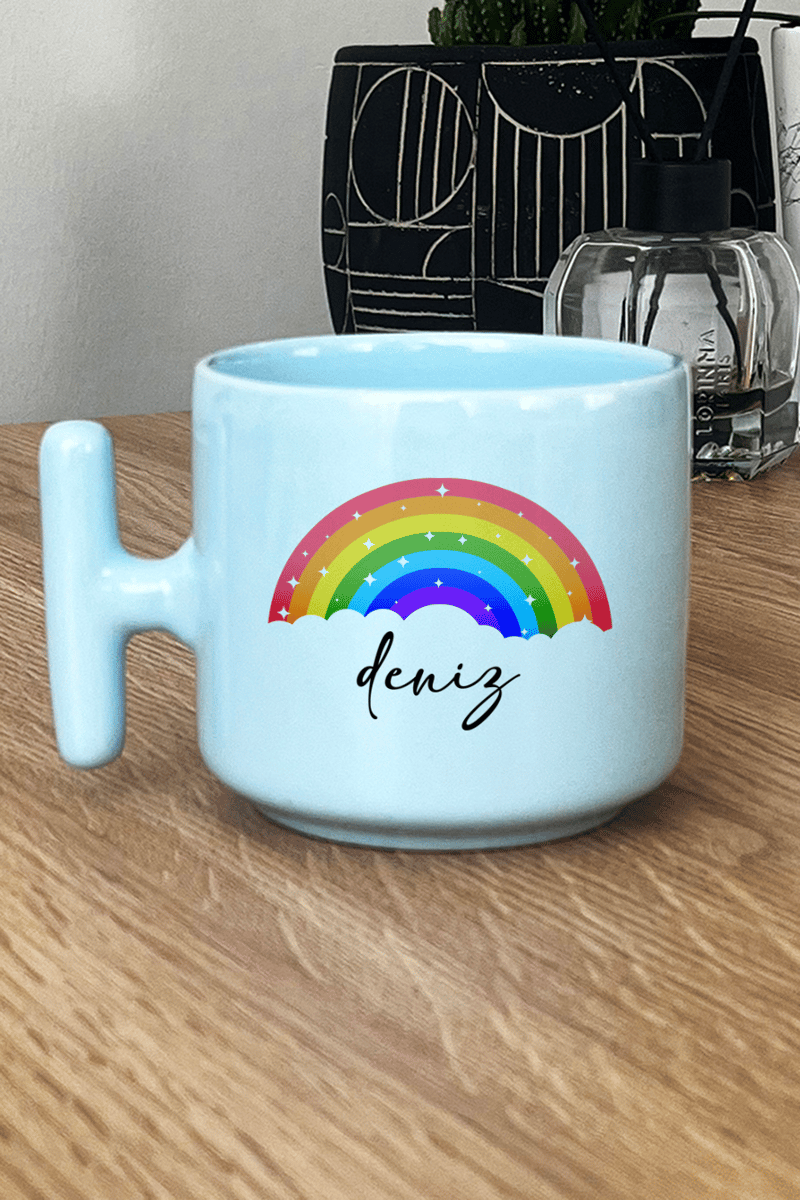 Gökkuşağı Hediye Kutusu - Kişiye Özel T Pastel Kupa, Peluş Avokado, Fotoğraf 1 Adet