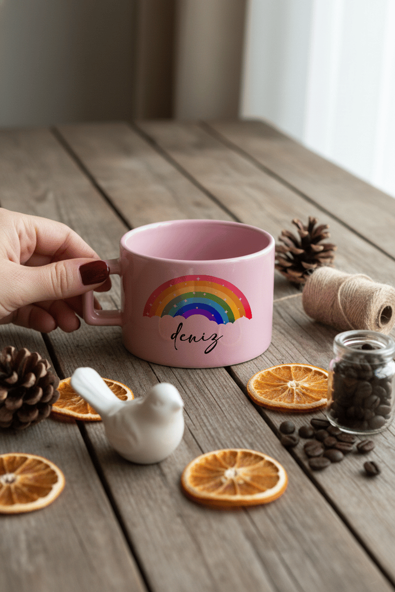 Gökkuşağı Kişiye Özel Lüks Pastel Fincan