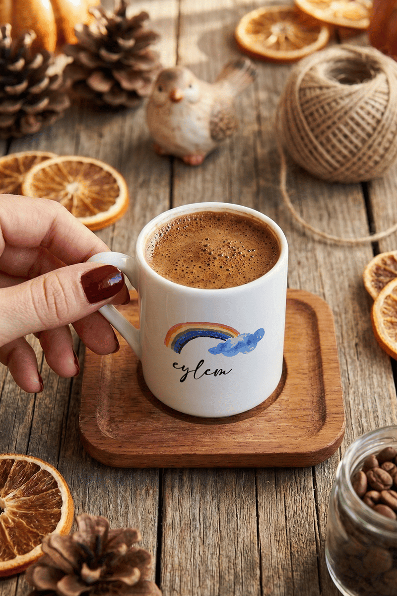 Gökkuşağı Kişiye Özel Türk Kahvesi Fincanı