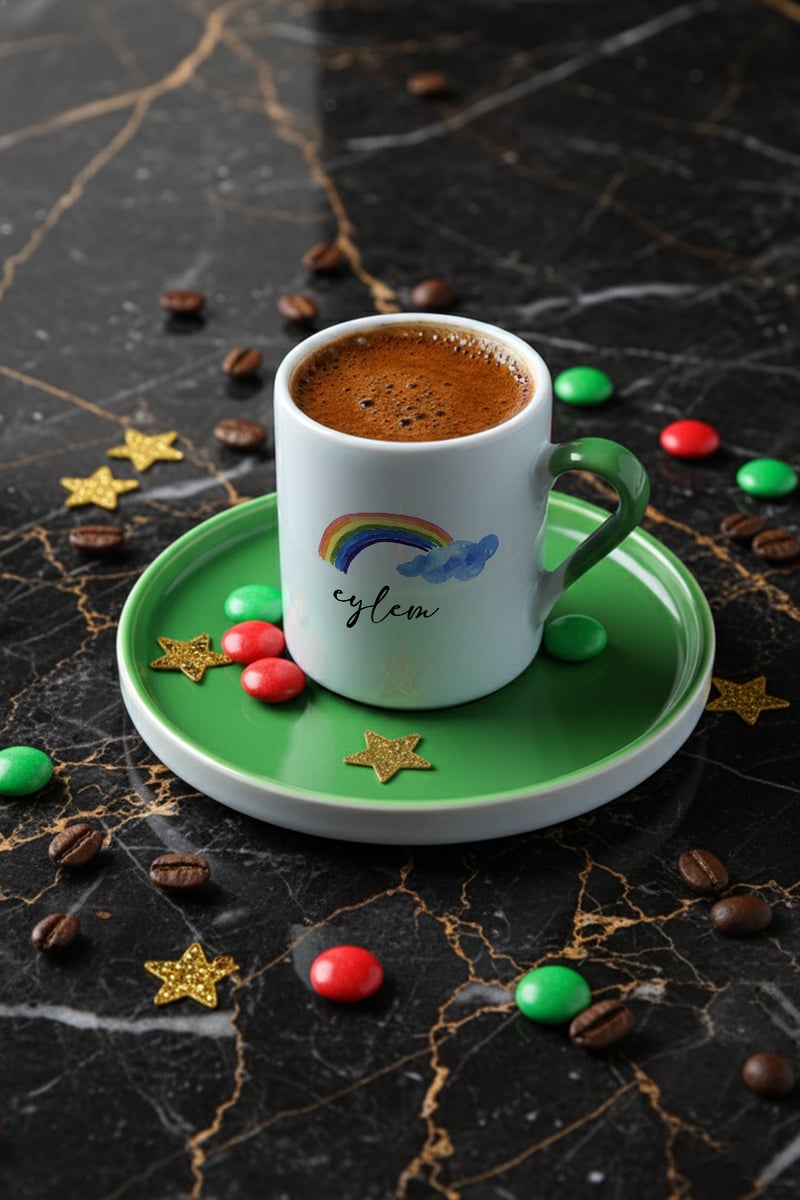 Gökkuşağı Kişiye Özel Türk Kahvesi Fincanı