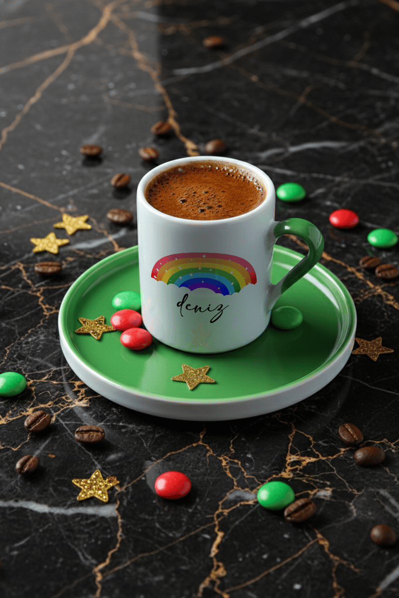 Gökkuşağı Kişiye Özel Türk Kahvesi Fincanı