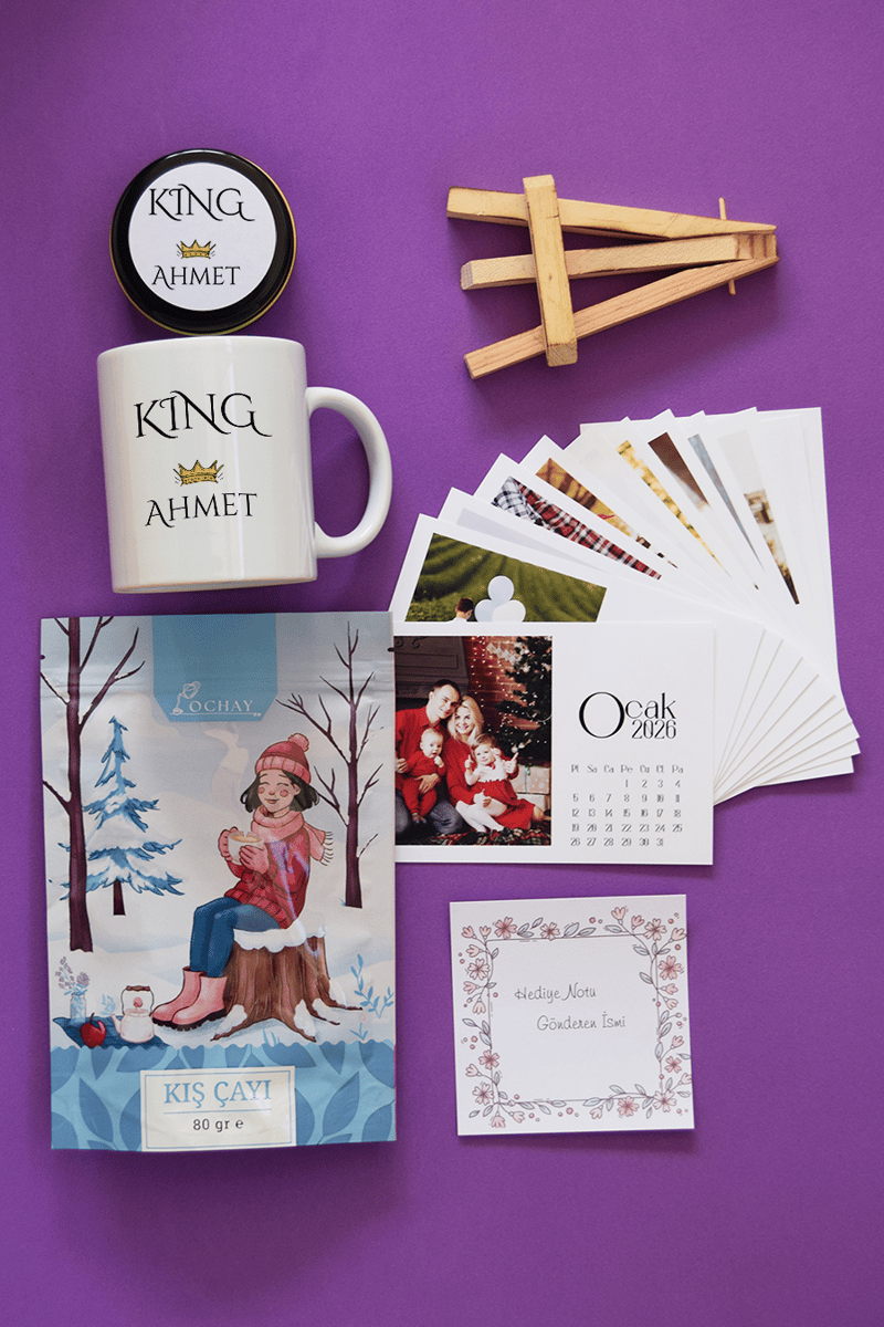 King Hediye Kutusu - Kişiye Özel Kupa Standart, Bitki Çayı, Takvim, Mum