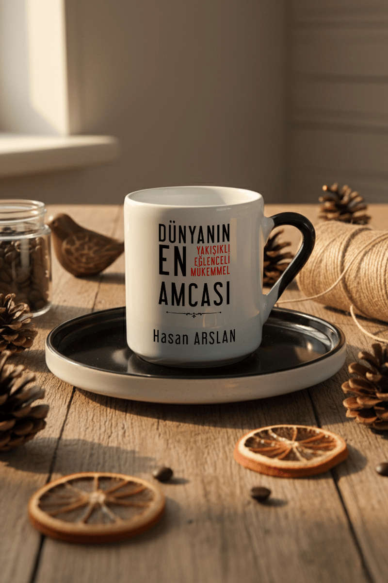 Mükemmel Amca Hediye Kutusu - Kişiye Özel Türk Kahvesi Fincanı 2 Adet, Türk Kahvesi, Melodi Çikolata 2 adet